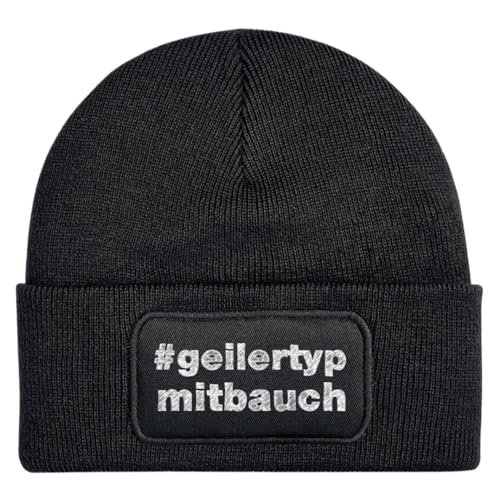 Tassenbrennerei Beanie - Wollmütze mit Spruch: Geiler Typ mit Bauch - Strickmütze lustig als Geschenk für Freund, Mann und Männer … (Polypropylen (PP), Schwarz) von Tassenbrennerei