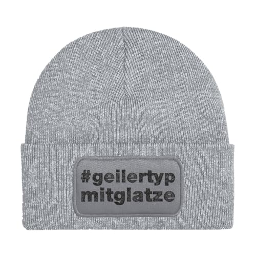 Tassenbrennerei Beanie - Wollmütze mit Spruch: Geiler Typ mit Glatze - Strickmütze lustig als Geschenk für Freund, Mann und Männer (Polypropylen (PP), Grau) von Tassenbrennerei