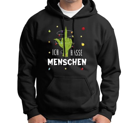 Tassenbrennerei Grinch Hoodie - Pullover - Ich Hasse Menschen - Weihnachtspullover mit Spruch lustig - Anti Weihnachten (DE/NL/SE/PL, Alphanumerisch, 4XL, Große Größen, Regular, Schwarz) von Tassenbrennerei