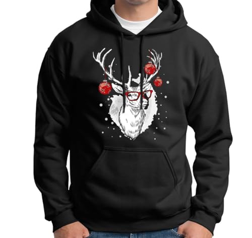 Tassenbrennerei Hoodie - Weihnachtspullover - Cooler Elch Pullover mit Weihnachtsmotiv - für Nikolaus, Weihnachten - Herren & Damen (DE/NL/SE/PL, Alphanumerisch, 5XL, Große Größen, Regular, Schwarz) von Tassenbrennerei