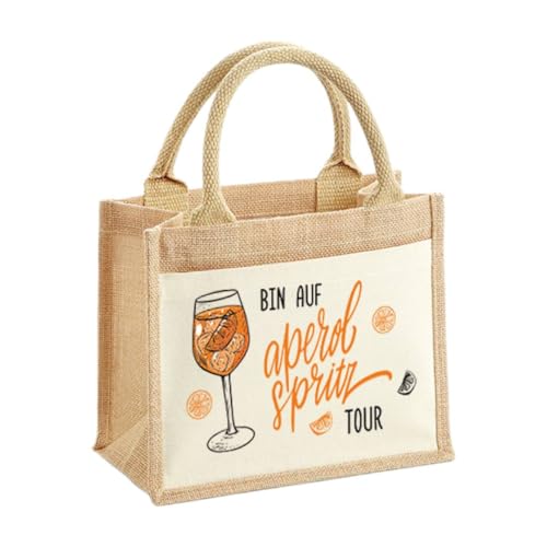 Tassenbrennerei Jutetasche - Bin auf Aperol Spritztour - Shopper, Strandtasche oder als Geschenk-Tasche - Geschenkidee, Geschenkset für Frauen, Kollegin (26 x 22 x 14 cm (klein)) von Tassenbrennerei