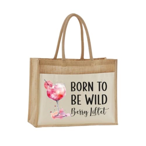 Tassenbrennerei Jutetasche - Born to be Wildberry Lillet - Shopper, Strandtasche oder als Geschenk-Tasche - Geschenkidee, Geschenkset für Frauen, Kollegin (26 x 22 x 14 cm (klein)) von Tassenbrennerei