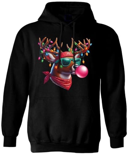 Weihachtspullover - Cooler Party Elch Bubble - Hoodie, Pullover lustig - Herren & Damen an Weihnachten - Geschenk für Männer & Frauen (DE/NL/SE/PL, Alphanumerisch, L, Regular, Regular, Schwarz) von Tassenbrennerei