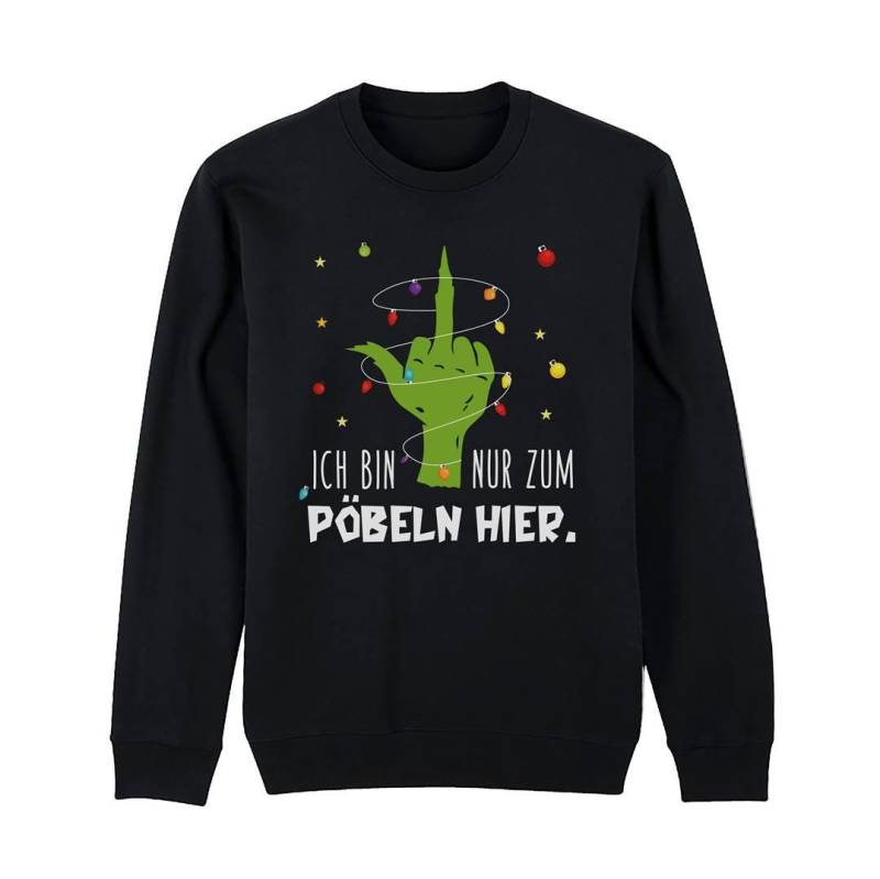 Weihnachtspullover - Grinch Pullover Ich Bin Nur Zum Pöbeln Hier. | Mittelfinger Weihnachtspulli Herren Damen Sweater von Tassenbrennerei