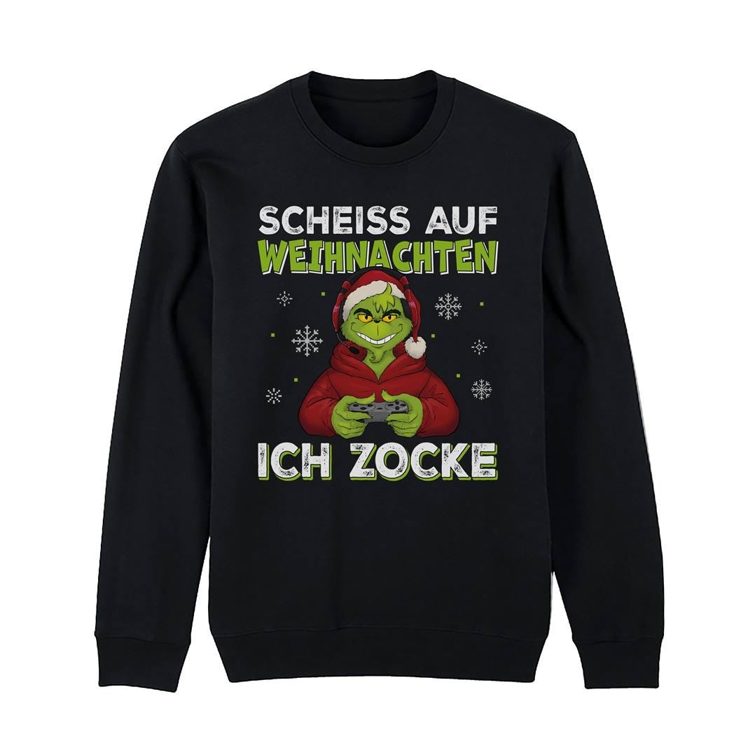 Weihnachtspullover - Grinch Pullover Scheiß Auf Weihnachten, Ich Zocke Weihnachtspulli Herren Damen Sweater von Tassenbrennerei