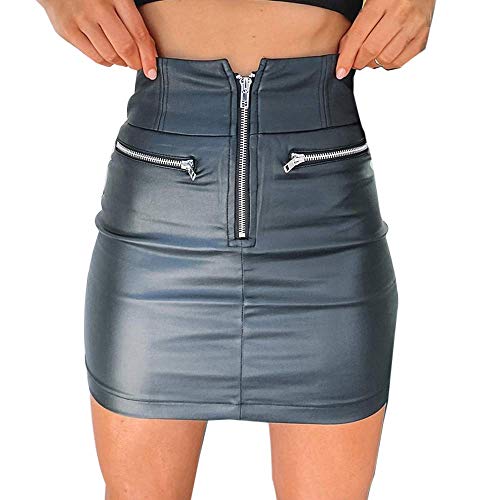 Tasty Life Damen Minirock Sexy Leder Aussehen, Mit Reißverschluss PU Leder Eine Linie Hohe Taille Bleistiftrock Lederrock Stretchrock Abendkleid Party Club Rock(XXL,Black) von Tasty Life