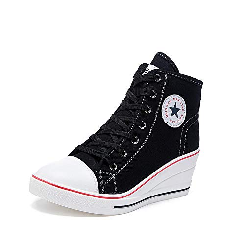 Tasty Life Damen-Segeltuchschuhe, Hochhackige Damen-Turnschuhe Mit Reißverschluss.(41,Black) von Tasty Life