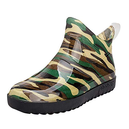 Tasty Life Winter Camouflage Muster Regenstiefel Rutschfest Wasserdicht Kurz Stiefel Slip-On Freizeitstiefel Wanderstiefel Flache Stiefel Gummistiefel Ankle (43,Green) von Tasty Life