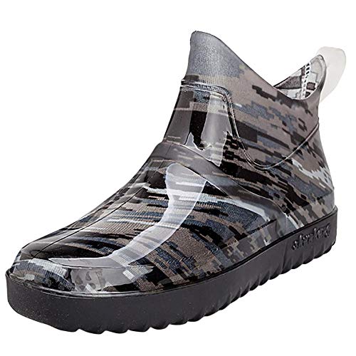 Tasty Life Winter Camouflage Muster Regenstiefel Rutschfest Wasserdicht Kurz Stiefel Slip-On Freizeitstiefel Wanderstiefel Flache Stiefel Gummistiefel Ankle (44,Gray) von Tasty Life