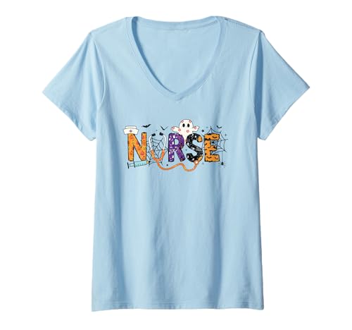 Damen Halloween-Feiertag für Krankenschwestern im Gesundheitswesen, Oktober T-Shirt mit V-Ausschnitt Damen Halloween-Feiertag für Krankenschwestern im Gesundheitswesen, Oktober T-Shirt mit V-Ausschnitt von Tasty Space Holiday Nurse Apparel