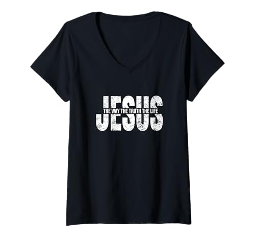 Damen Vintage Jesus Der Weg, Wahrheit und Leben, Christlicher Erlöser T-Shirt mit V-Ausschnitt von Tasty Space Jesus Is The Way Apparel