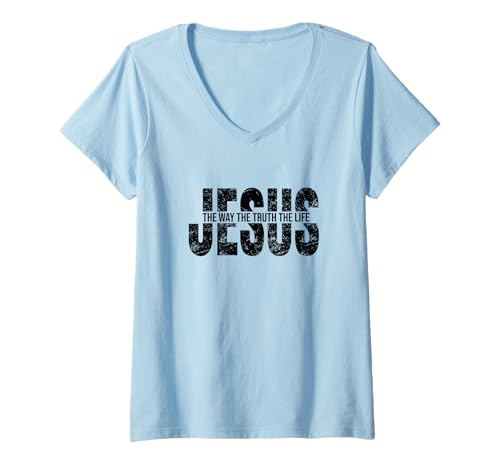 Damen Vintage Jesus Der Weg, Wahrheit und Leben, Christlicher Erlöser T-Shirt mit V-Ausschnitt von Tasty Space Jesus Is The Way Apparel