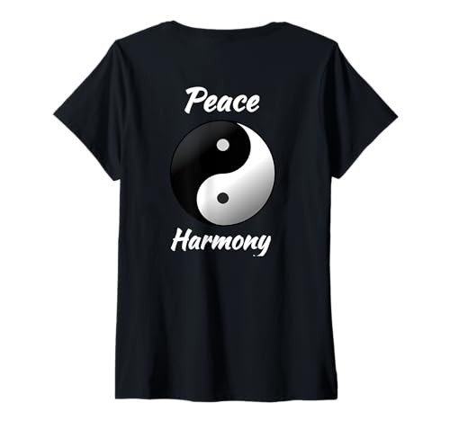 Damen Gelassenes Yin/Yang-Symbol Frieden und Harmonie T-Shirt mit V-Ausschnitt von Tasty Space Peace And Harmony Apparel