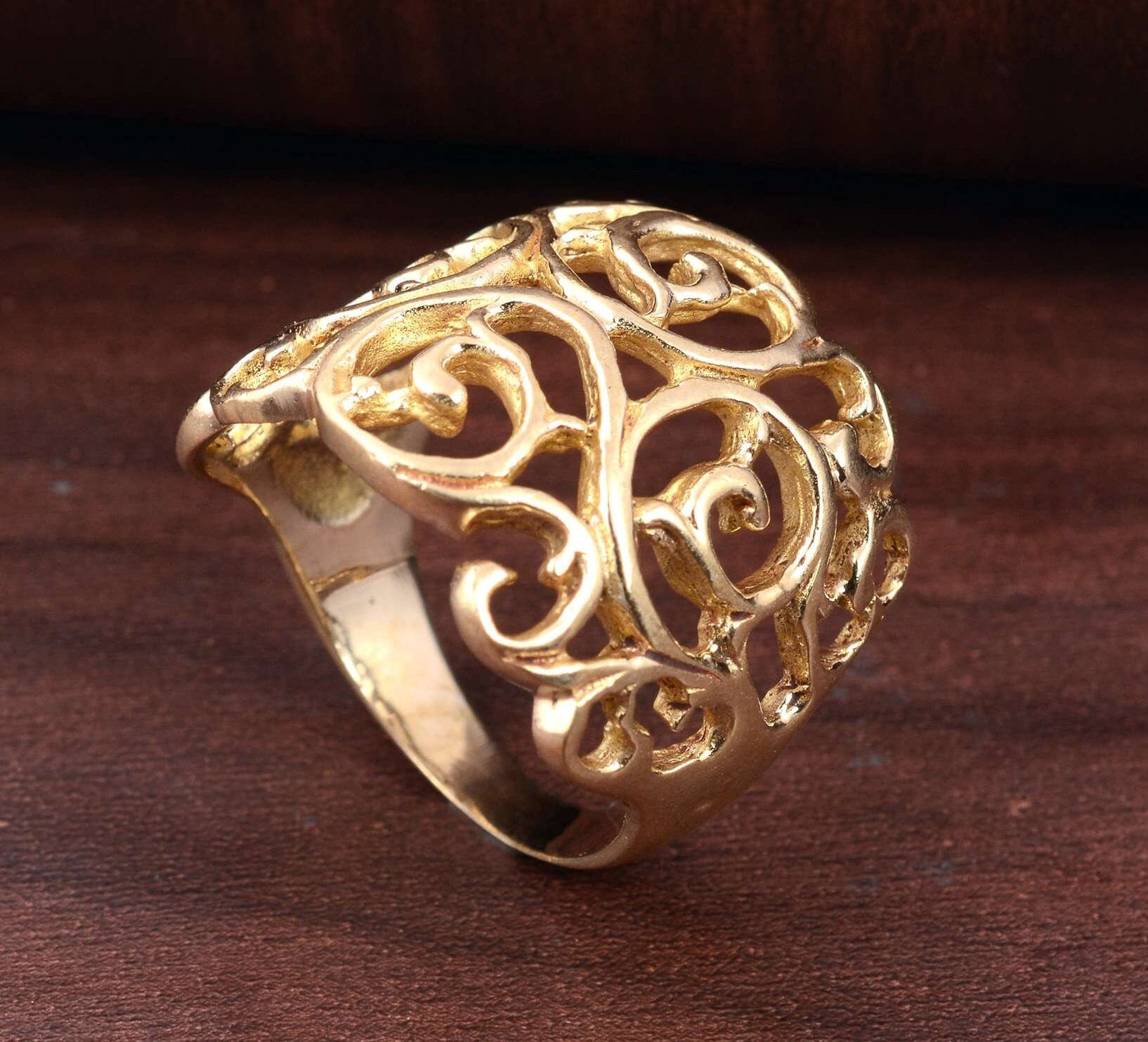 Gold Filigrane Ring, Net Messing Band, Ehering, Statement Zierliche Ringe Für Frauen Und Männer, Versprechen Floral Ring von TasuPoint