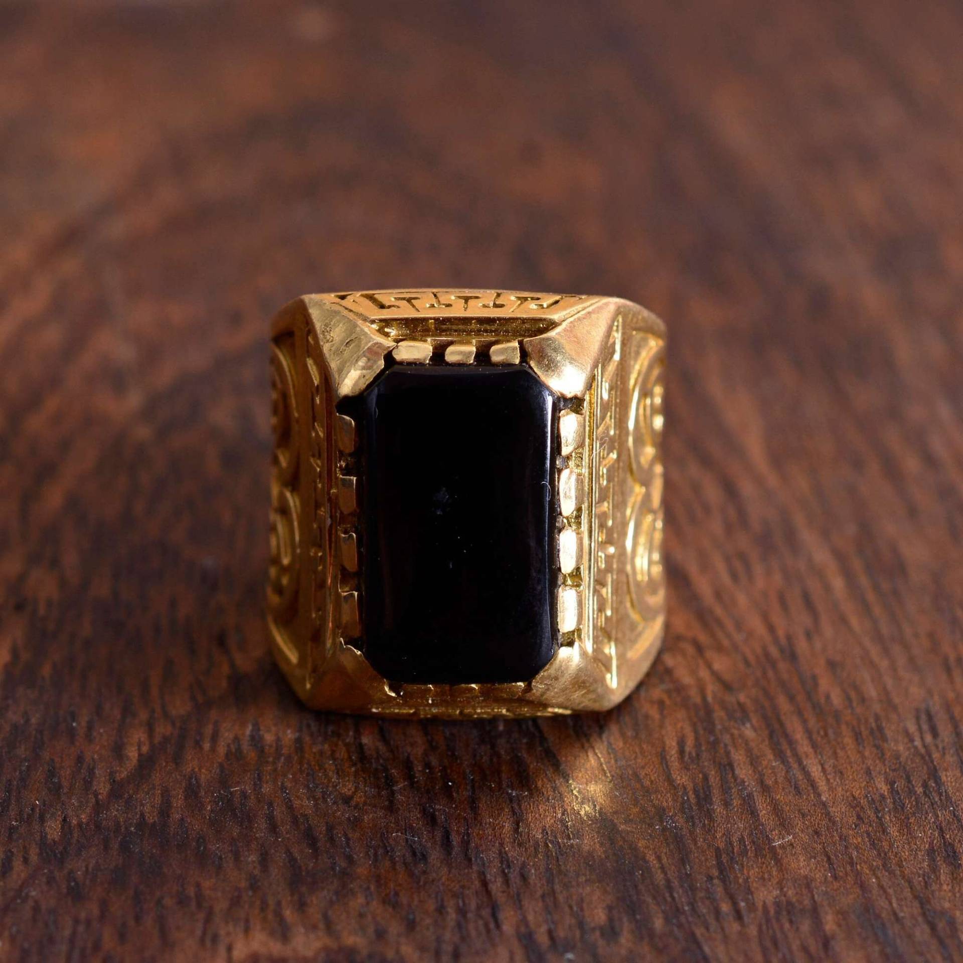 Schwarzer Obsidian Ring, Messing Edelstein Statement Vintage Herrenring, Geschenk Für Ihn, Ehering von TasuPoint