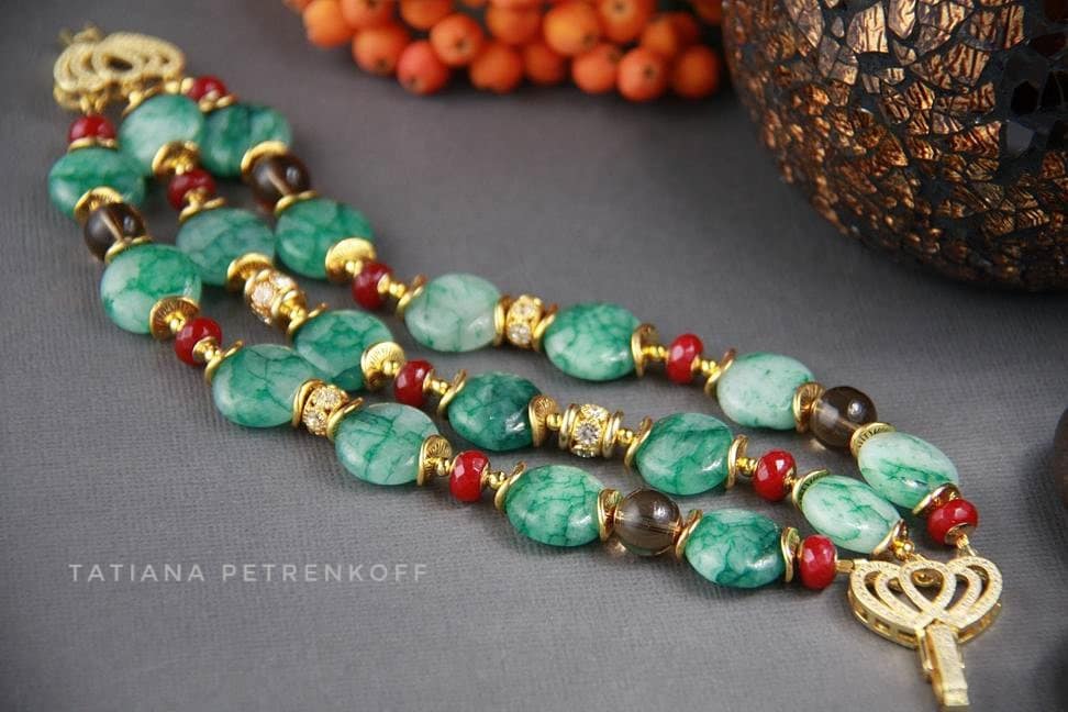 Achat Armband, Grüner Stein Schmuck, Edelstein Statement Breit Geschenke Für Frauen von TatPetrenkoffJewelry