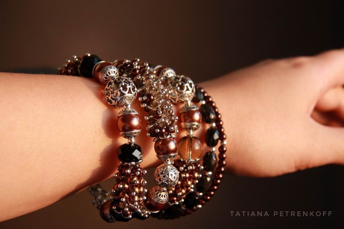 Edelstein Armband, Onyx Rauchquarz Multistrang Quarz Schmuck, Layered Statement Geburtstagsgeschenke Für Sie von TatPetrenkoffJewelry