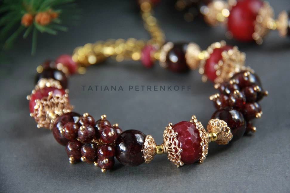 Granat Armband, Natürliche Granat, Rose Gold Jaspis, Perlen Armbänder Edelstein Geschenk Für Sie von TatPetrenkoffJewelry