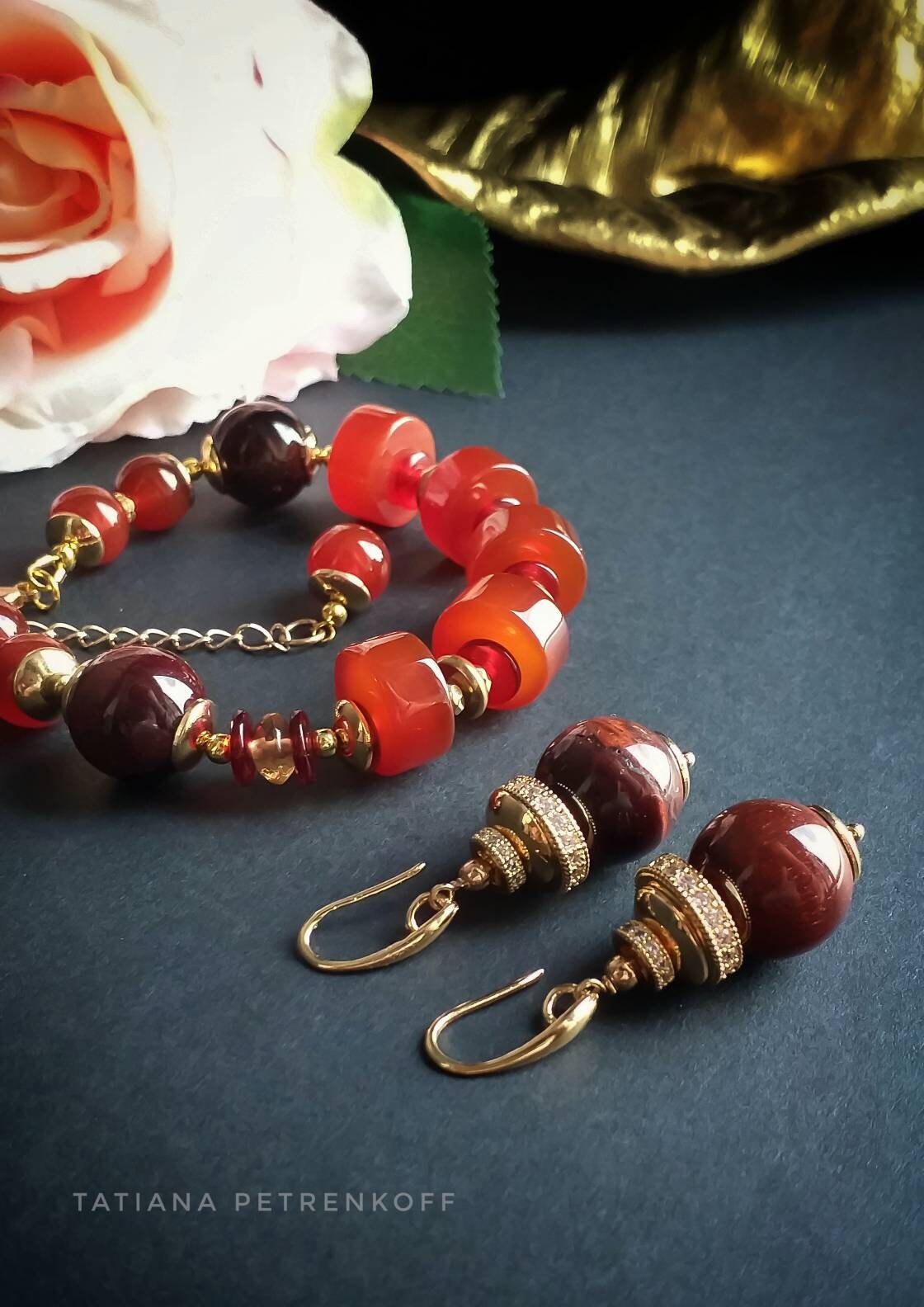 Karneol Armband, Gold 24K Perlen Armbänder, Schmuck, Heilende Armbänder Edelstein Schmuck Geschenk Für Sie von TatPetrenkoffJewelry