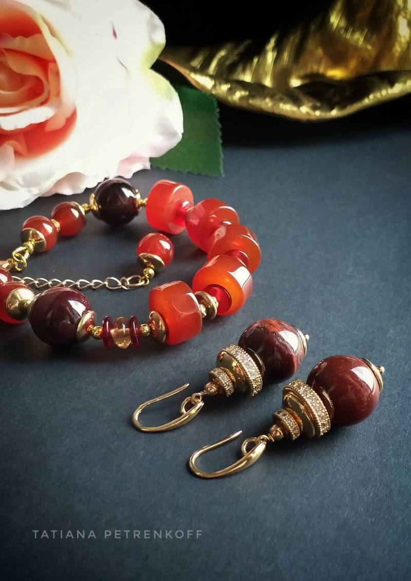 Karneol Armband, Gold 24K Perlen Armbänder, Schmuck, Heilende Armbänder Edelstein Schmuck Geschenk Für Sie von TatPetrenkoffJewelry