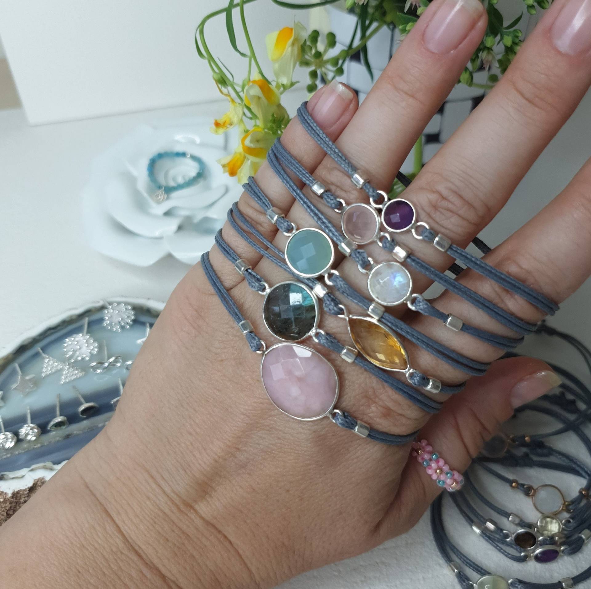 Armband Verstellbar Silber 925 Mit Pinkopal, Mondstein, Labradorit, Rosenquarz, Amethyst, Citrin, Calcedon, Geburtsstein Monatsstein Armband Verstellbar Silber 925 Mit Pinkopal, Mondstein, Labradorit, Rosenquarz, Amethyst, Citrin, Calcedon, Geburtsstein Monatsstein von TataReenArt