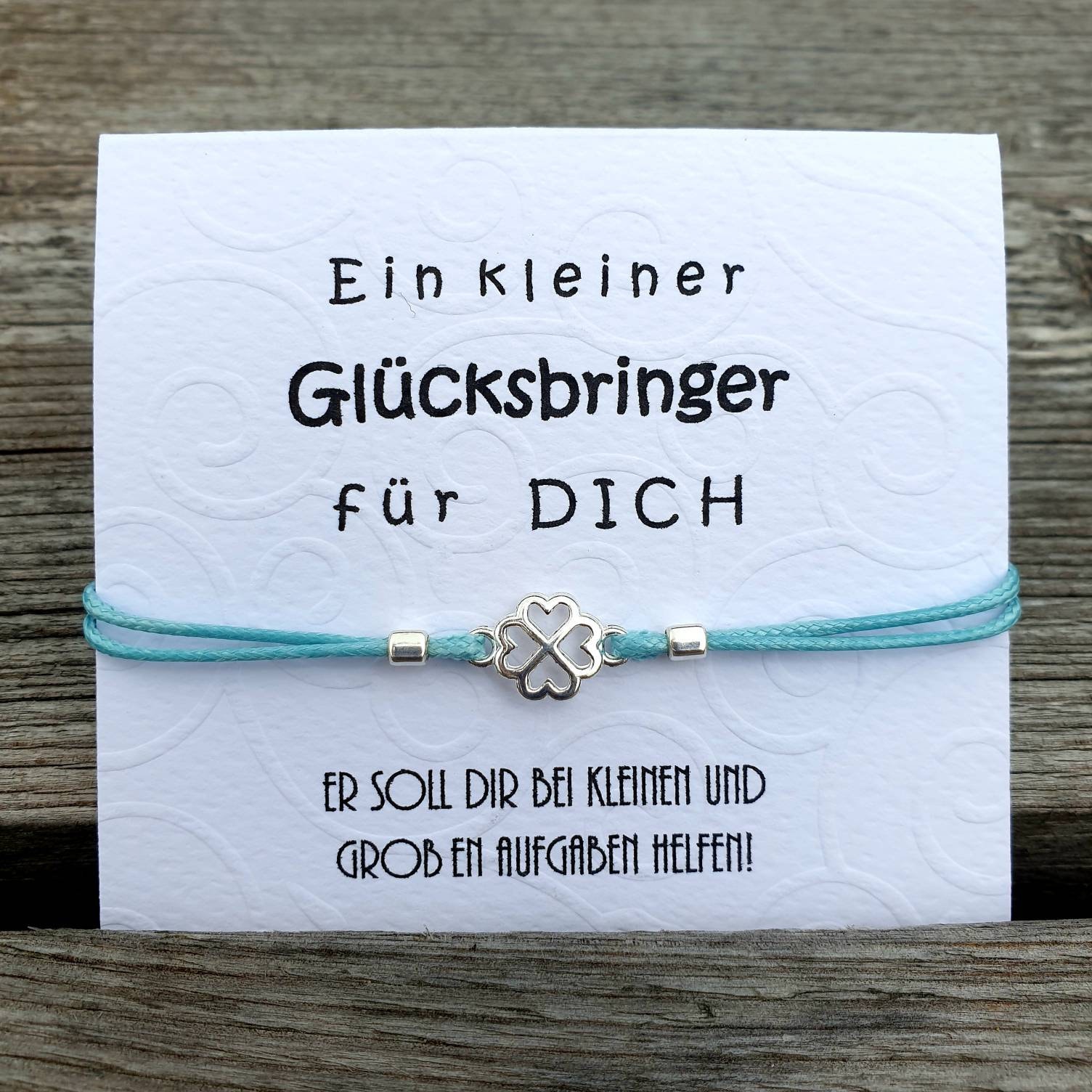 Glücksbringer Armband Silber 925 Kleeblatt Verstellbar Set Mit Spruch Klappkärtchen | Individualisierbare Text, Farbe Und Größe Glücksbringer Armband Silber 925 Kleeblatt Verstellbar Set Mit Spruch Klappkärtchen | Individualisierbare Text, Farbe Und Größe von TataReenArt