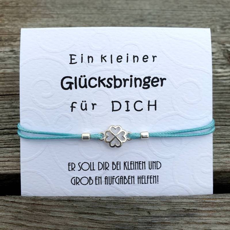Glücksbringer Armband Silber 925 Kleeblatt Verstellbar Set Mit Spruch Klappkärtchen | Individualisierbare Text, Farbe Und Größe von TataReenArt