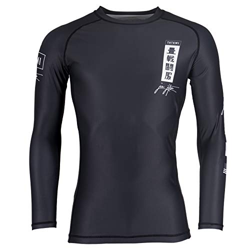 Kanagawa Rashguard für Herren, langärmelig, Flexibles Kompressionstraining Jiu-Jitsu Wettkampf, schnell trocknend, atmungsaktives Polyester Spandex Rashguard für BBJ, MMA, Kickboxen, Schwarz, L von Tatami Fightwear