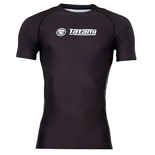 Tatami Fightwear Impact BJJ Rashguard mit kurzen Ärmeln, flexibles Kompressions-Top, Training, Jiu-Jitsu, schnelltrocknend, schützend, atmungsaktiv, Lycra-Rashguard für BJJ, MMA, Kickboxen, Schwarz , von Tatami Fightwear