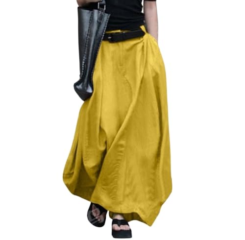 Gelber Falten-Maxirock Für Damen, Lässiger Midirock, Elastisch, Knöchellang, A-Linien-Rock Mit Hoher Taille Und Taschen, Modische Lange Swing-Röcke Für Damen Und Mädchen, S von TatbUL
