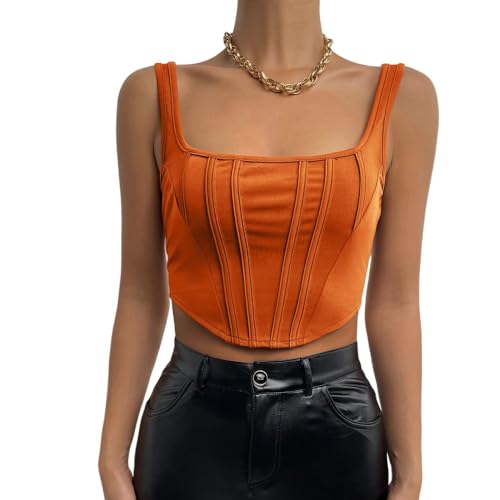 Korsage Damendamen Orange Korsett Camisole Y2K Sexy Rückenfreies Korsett Bustier Lässige Sport Überbrust Push Up Bustier Body Shaper Wiast Cincher Boned Mieder Club Party Crop Top,Xs von TatbUL