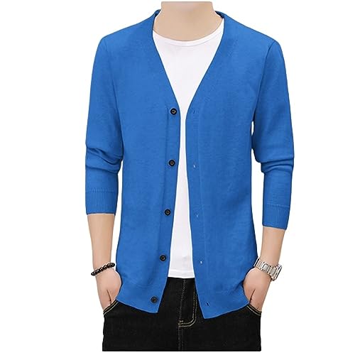 Strickjacke Herren,Herren-Pullover Mit V-Ausschnitt, Mehrfarbig, Feinstrick, Slim-Fit-Jacke, Mäntel, Lässig, Gerippter Langarm-Cardigan, Leichtes Sweatshirt, Übergangsjacke, Cardigan, Königsblau, S von TatbUL