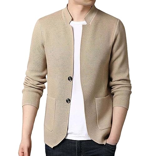 TatbUL Cardigan Herren,Herren-Strickjacke, Einfacher Stehkragen, Feine Strickjacke, Mäntel, Modische Strickwaren-Übergangsjacke, Lässige Langarm-Cardigan-Oberbekleidung Mit Knopfverschluss, Beige, L von TatbUL