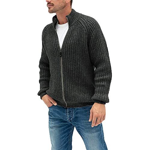 TatbUL Grobstrick-Cardigan Für Herren, Durchgehender Reißverschluss Vorne, Stehkragen, Warme Pullovermäntel, Schwarzgrau, Basic-Langarmpullover, Übergangsjacke, Lässige Strickmode, Xs von TatbUL