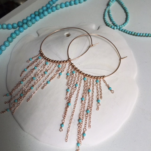 Fransen Creolen, Türkis Ohrringe von TatiRocks