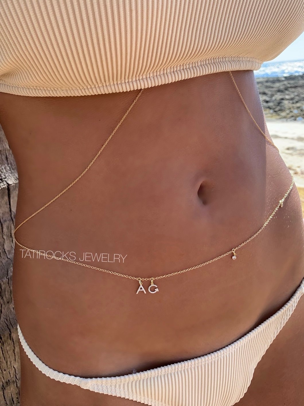 Spiegel Personalisierte Diamant Bauchkette, Name Gold Echt Shaker Bauchkette von TatiRocks