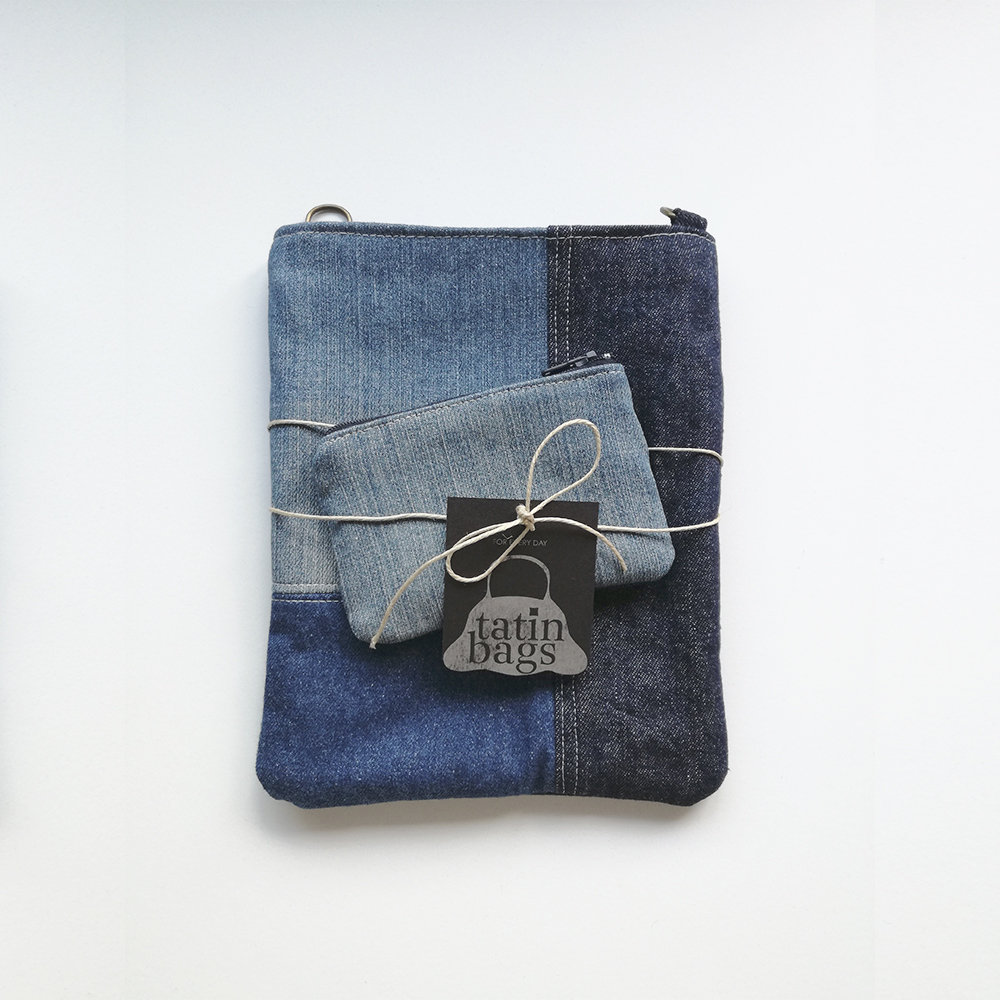 Kleine Recycelte Jeanstasche, Mini-Handytasche Tasche, Denim Crossbody Geldbörse Mit Gesäßtasche, Unisex Nachhaltige Reisetasche von TatinBags