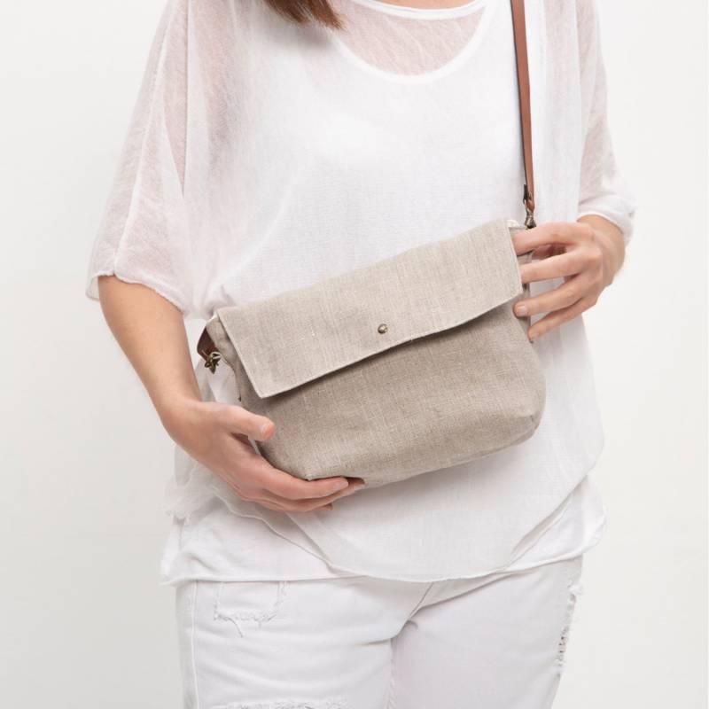 Kleine Umhängetasche Aus Leinen Rustikale Vegane Messenger Tasche Mit Reißverschluss von TatinBags