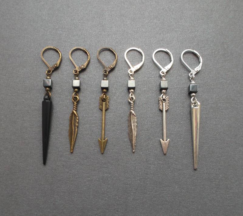 Ohrhänger Für Herren, Hämatitwürfel, Spitze, Kegel/Feder/Pfeil. Ein Männlicher Ohrring. Herrenohrringe. Einzelner Geschenk Männer Jungs Ihn Ohrhänger Für Herren, Hämatitwürfel, Spitze, Kegel/Feder/Pfeil. Ein Männlicher Ohrring. Herrenohrringe. Einzelner Geschenk Männer Jungs Ihn von TatjJewelryWithSoul