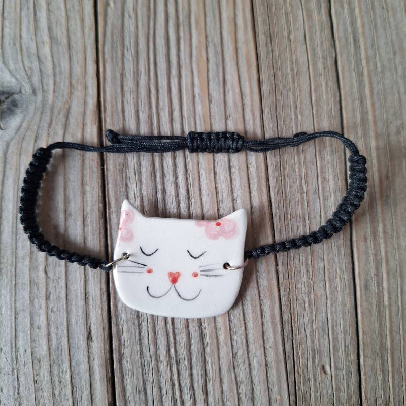 Handgemachte Keramik Katzen Armband Rosa Blumen Schmuck Für Katzenmama von TatjanaCeramics