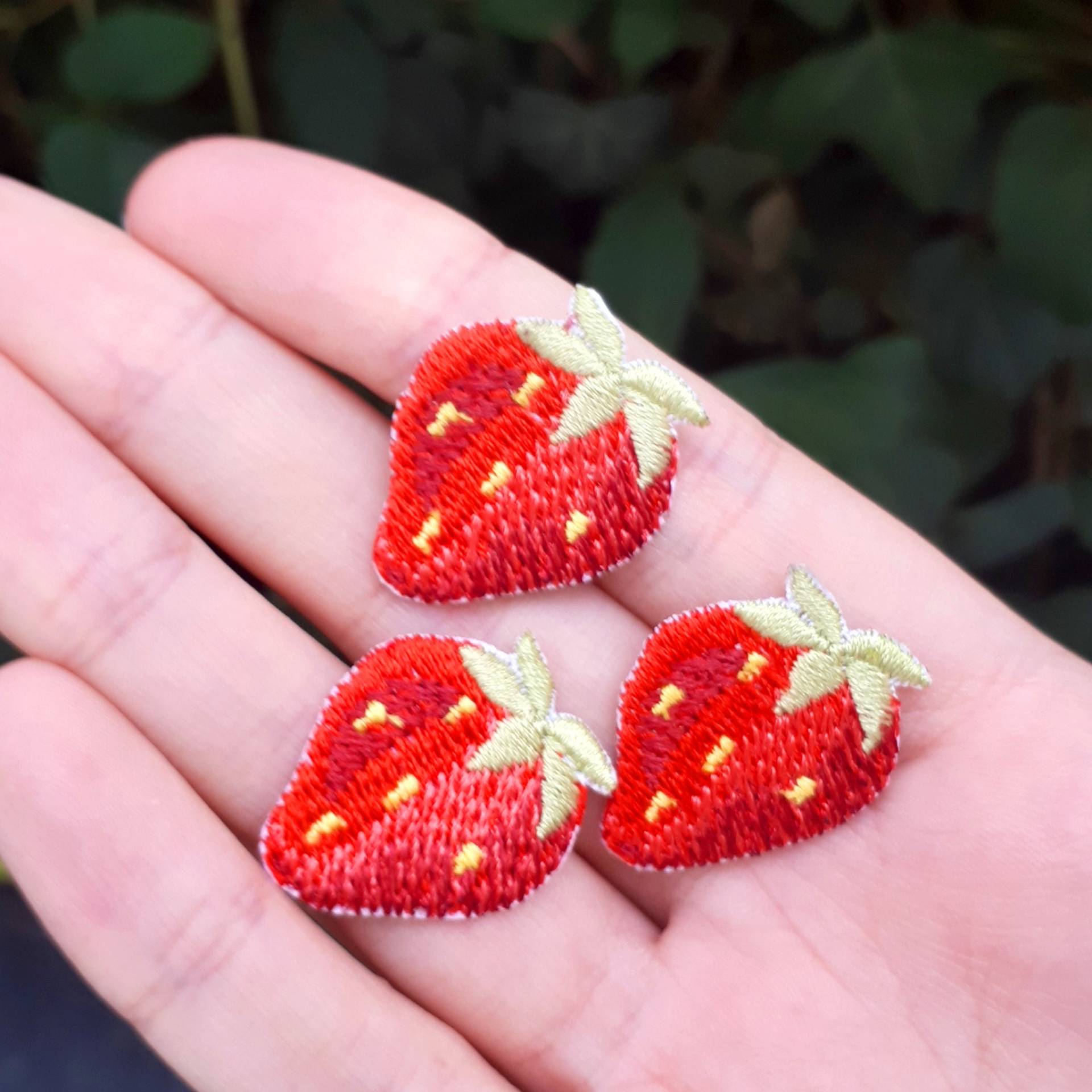 Iron-On Patch Erdbeere Aufbügel Aufbügler Aufnäher Applique Klein Macro Kawaii Cute von TatjanaStickerei