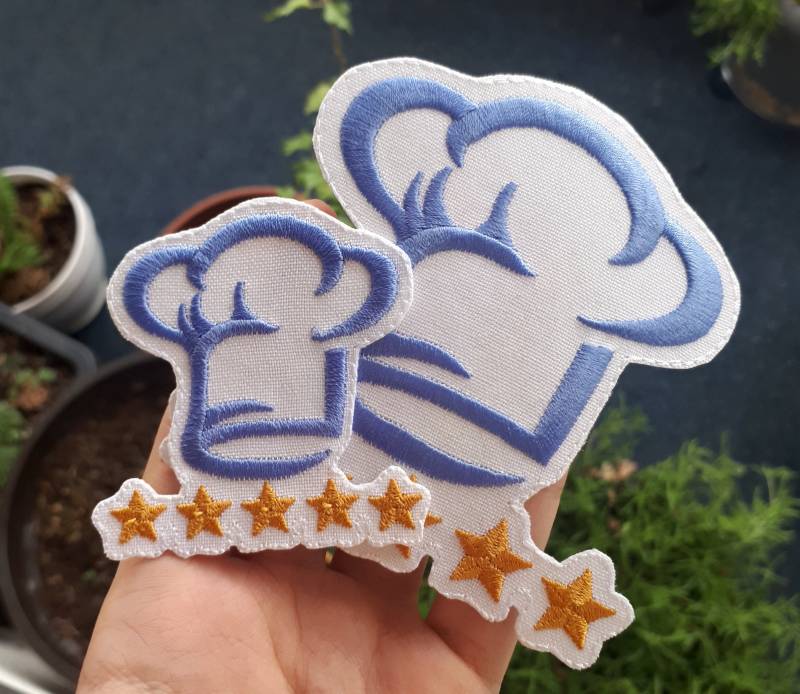 Iron-On Patch Five Stars Chef Hat Cook For Kitchen Apron Application von TatjanaStickerei