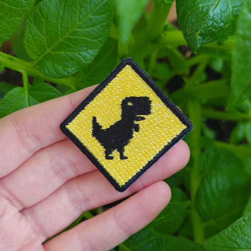 Iron-On Patch T-Rex Dinosaurier Warnung Aufbügel Aufbügler Aufnäher Applikation von TatjanaStickerei