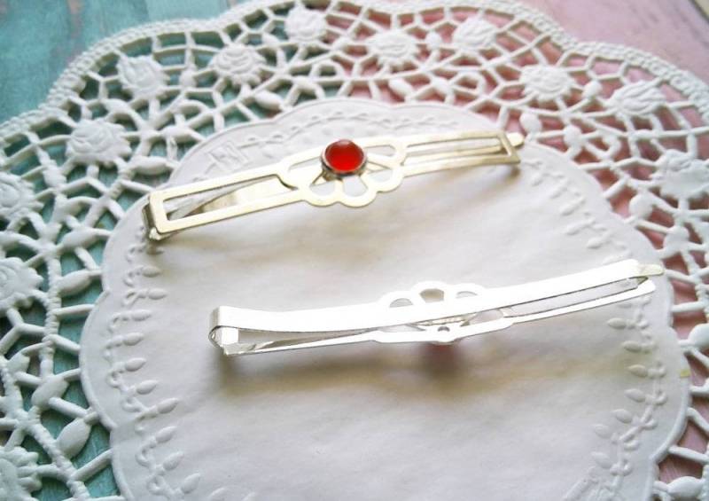 2 Versilberte Haarklemmen, Haarspangen Mit Einem Edelstein Karneol Cabochon von TatjanasJewelry