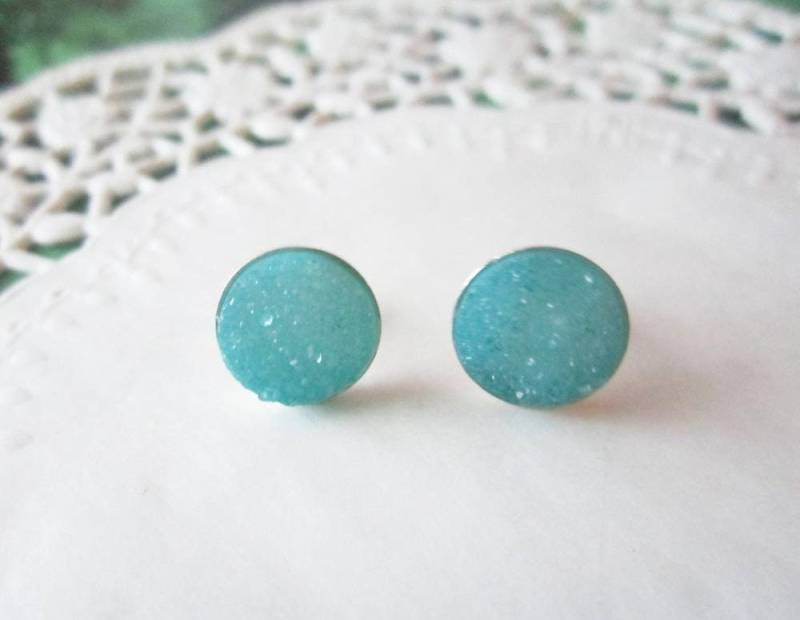 925 Sterling Silber Ohrstecker Mit Natürlichem Edelstein Cabochon Druzy Achat von TatjanasJewelry