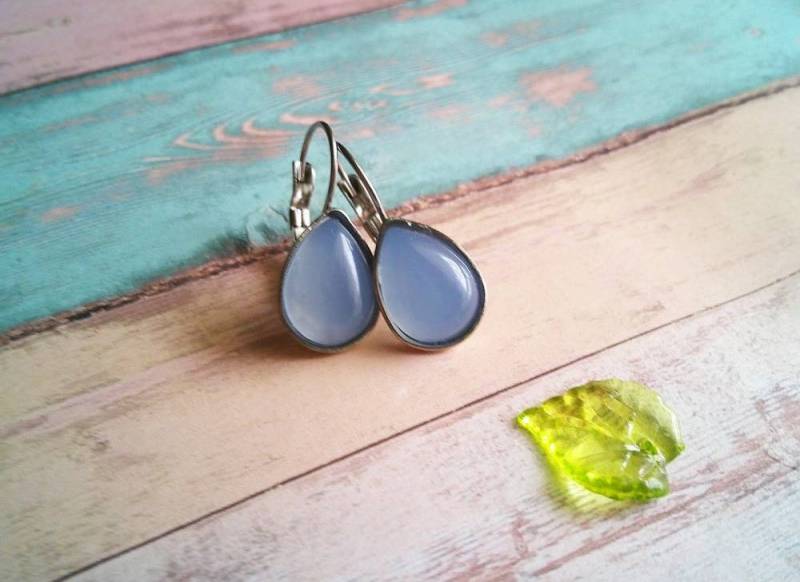 Aquamarin Ohrringe Klappbrisuren Edelstahl Brisuren Edelstein Cabochon Tropfen Form von TatjanasJewelry