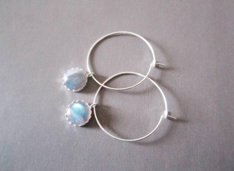 Creolen Aus 925Er Sterling Silber Und Einem Anhänger Mit Labradorit Cabochon Ohrschmuck Geschenk von TatjanasJewelry