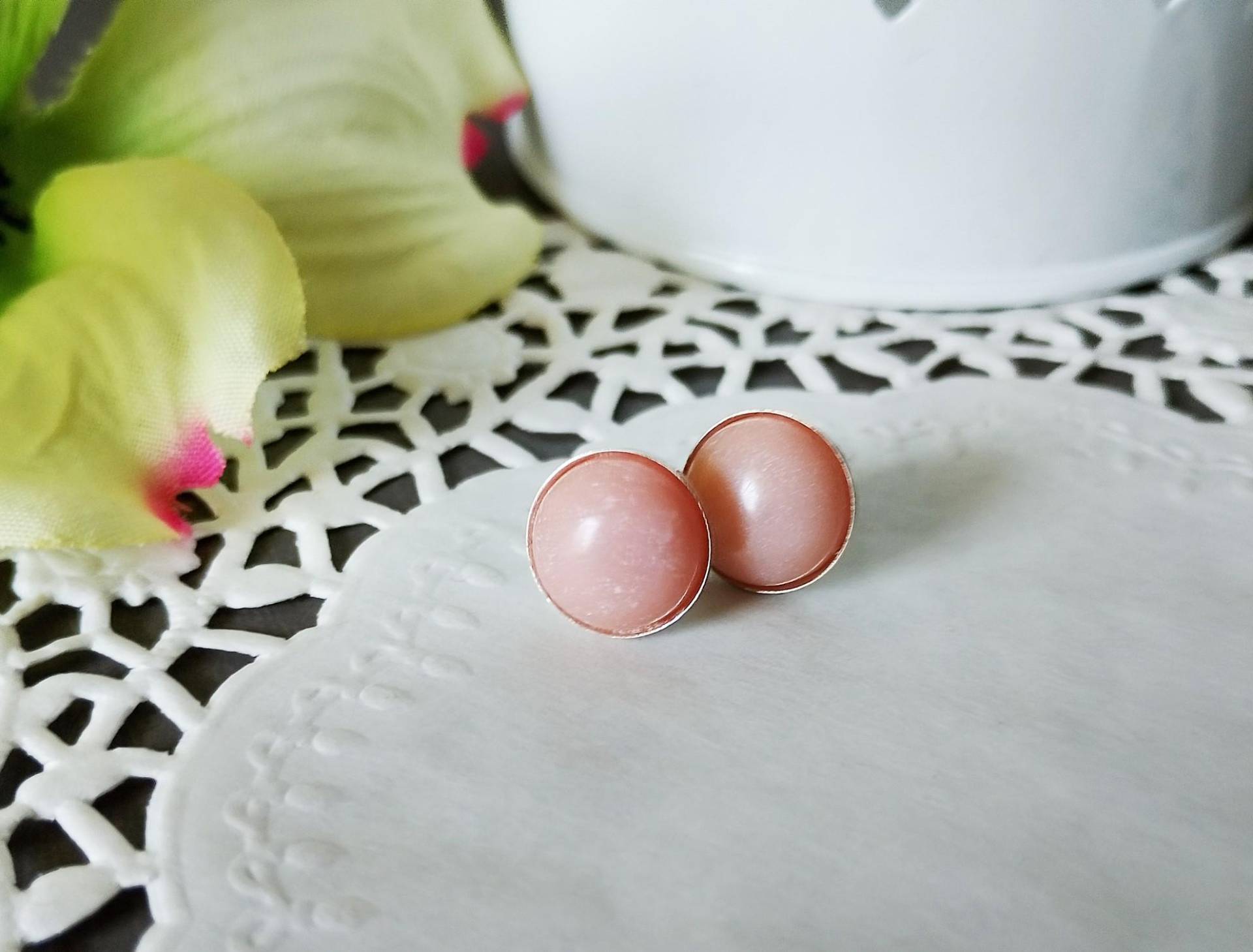 Ohrstecker 925 Silber Mit Natürlichem Rosa Opal Edelstein von TatjanasJewelry