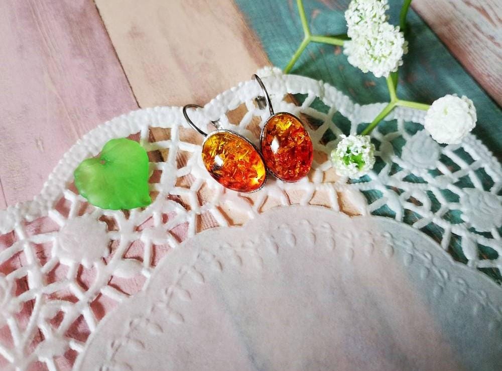 Ovale Ohrringe Mit Bernstein Imitat von TatjanasJewelry