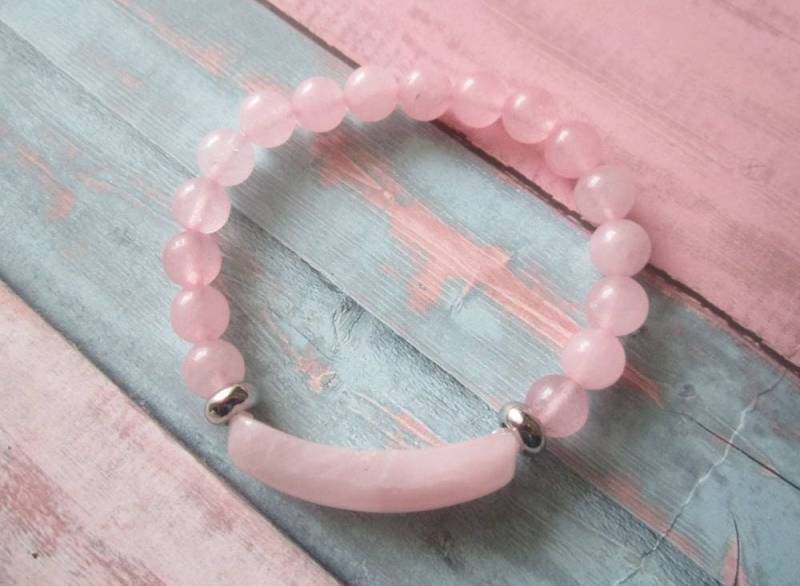 Rosenquarz Armband, Perlen Edelstein, Elastisch von TatjanasJewelry
